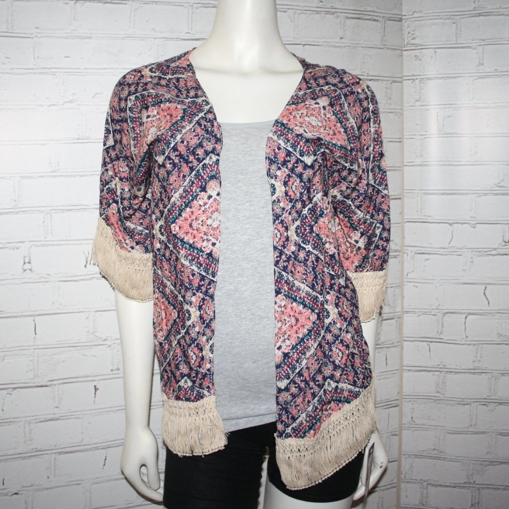 NWT Memories short sleeve cardigan Navy blue and pink Medium